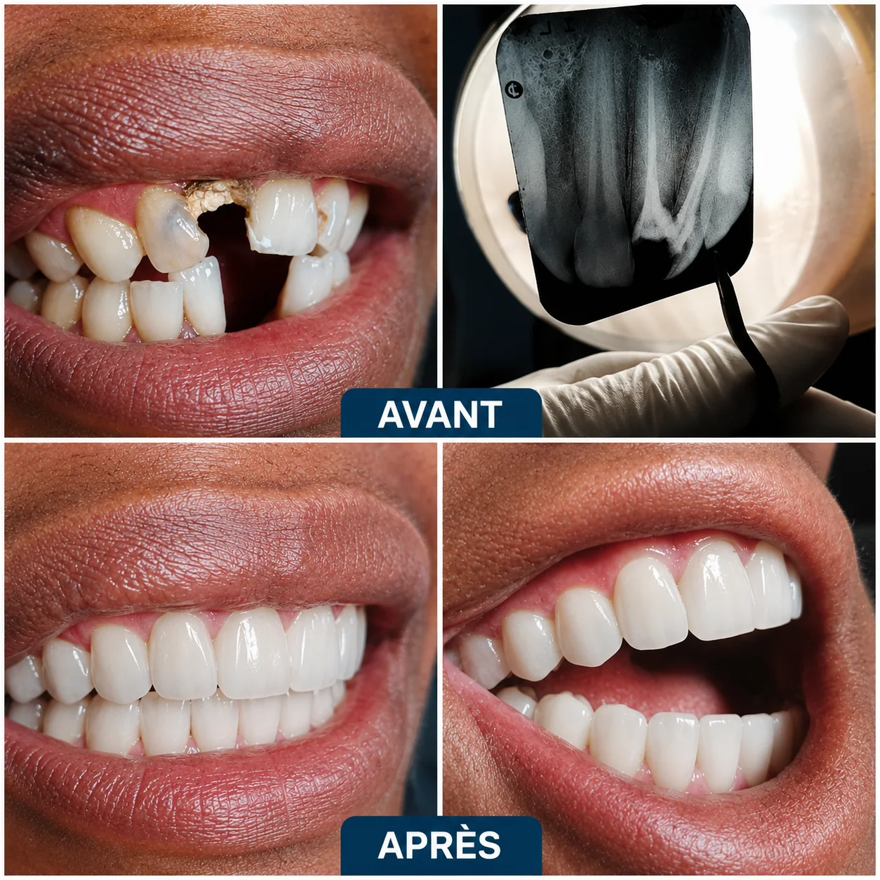 Dentition avant et après la pose de prothèses dentaires